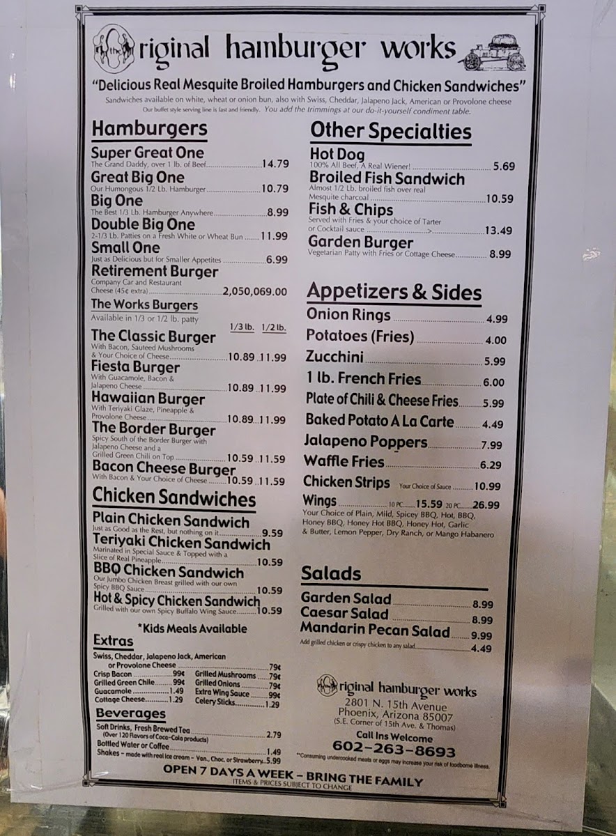 Original Hamburger Works Menu - Image 1